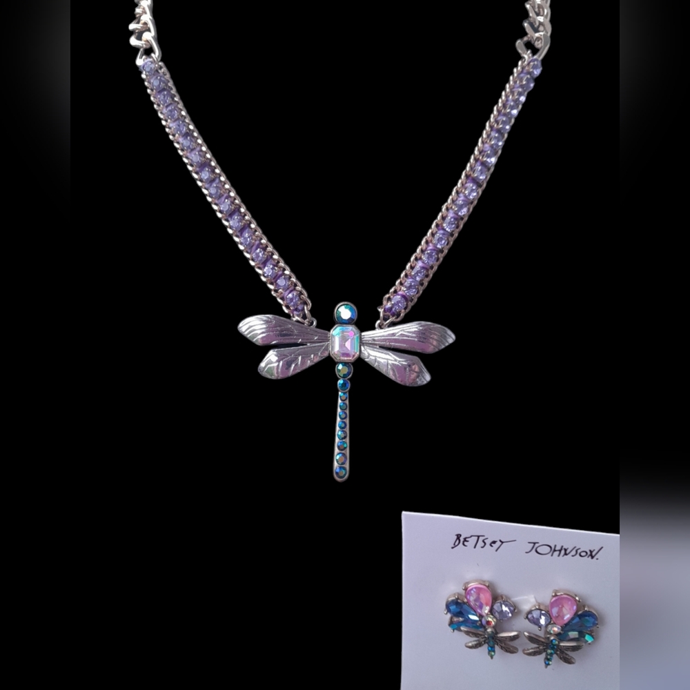 Betsey Johnson Dragonfly Earrings And Necklace